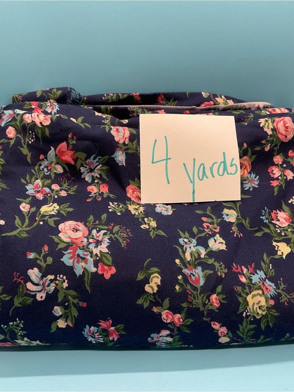 Navy Floral Cotton Blend Fabric 4 Yards 60 inches Wide
